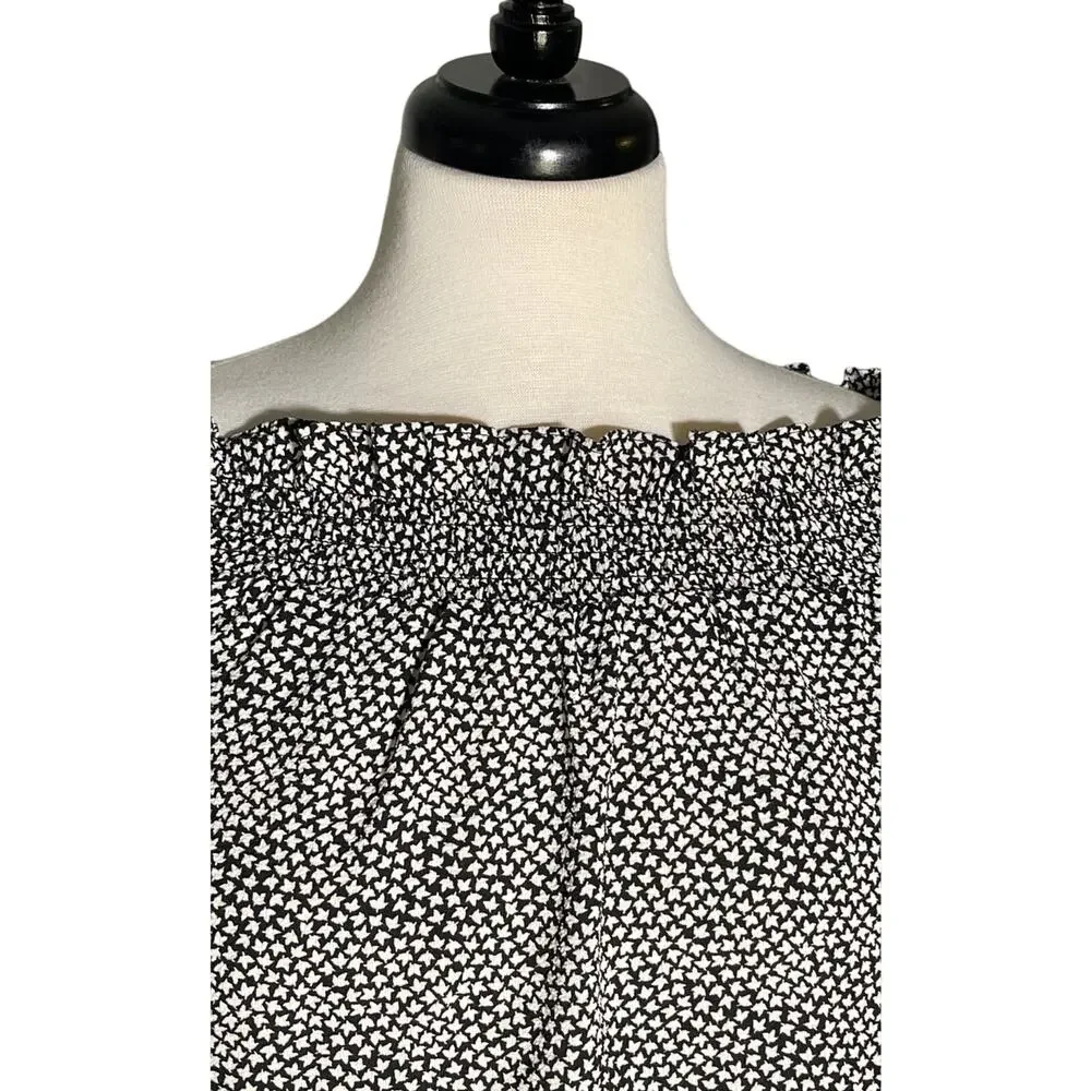 Michael Kors Women's Blouse Top 3/4 Tie Sleeve Black & White Small